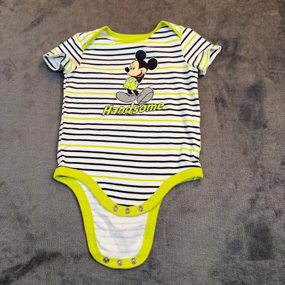 Disney Mickey Mouse Bodysuit Kids‎ 6-9 Months White Striped Handsome Graphic